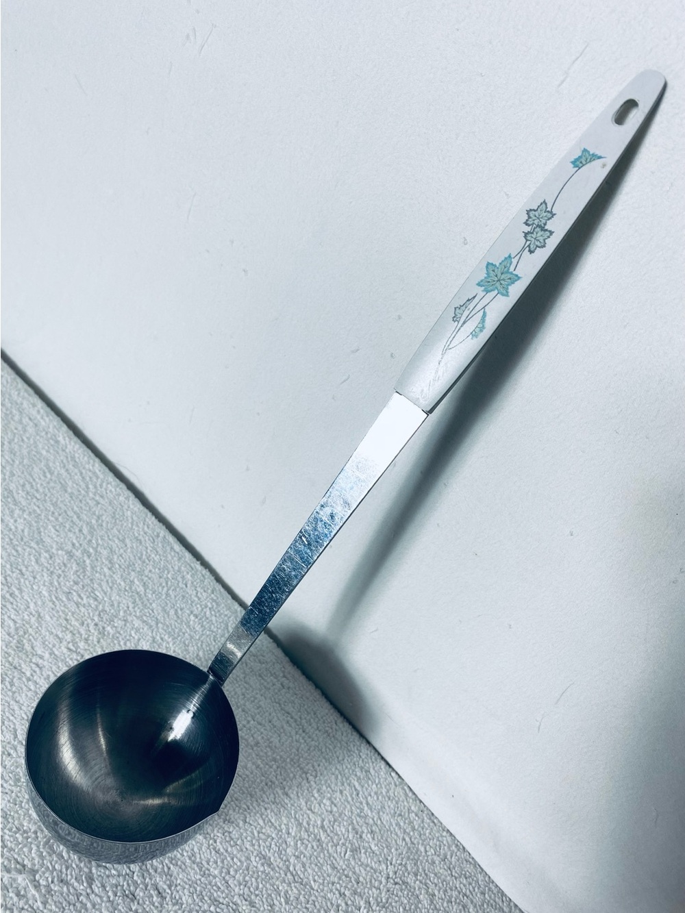 Vintage MCM Green Ivy Vine Pattern 12" Soup Ladle Stainless Steel Serveware